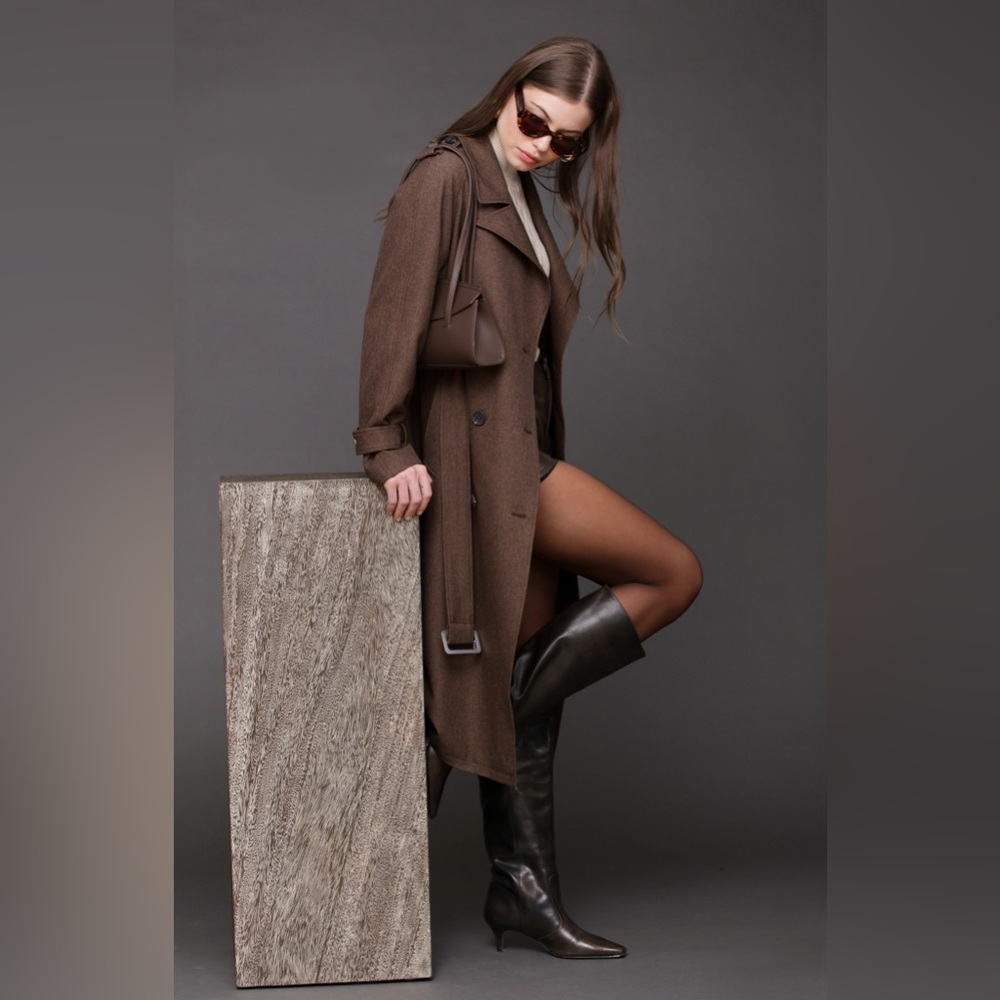 AVEC LES FILLES Double Breasted Belted Trench Coat Jacket Button Small 4 6 NWT